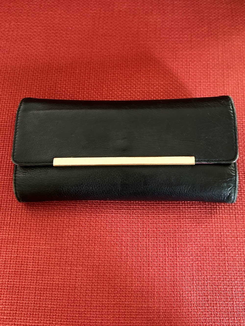 Banana Republic Black Leather Wallet with Gold Bar